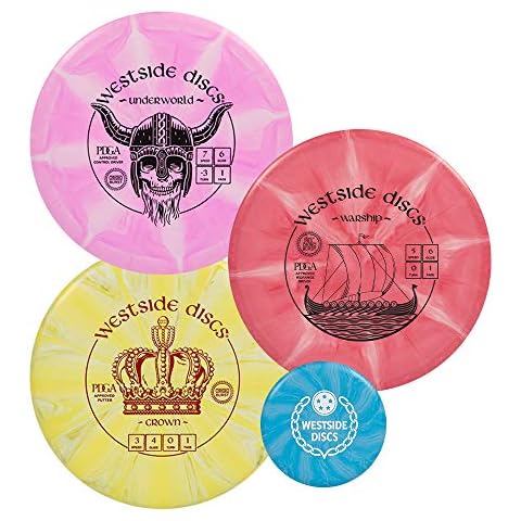 Westside Discs Five Disc Origio Burst Disc Golf Starter Set | King Distance Driver | Queen Distance Driver | Underworld Fairway Driver | Warship Midrange | Crown Disc Golf Putter (3 Pack) Cover