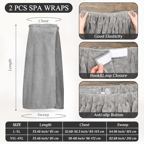 Tigeen 2 Pcs Women's Wrap Towel Spa Soft Robe Adjustable Closure Elastic Top Closure Bathrobe Lightweight Wraps for Shower2