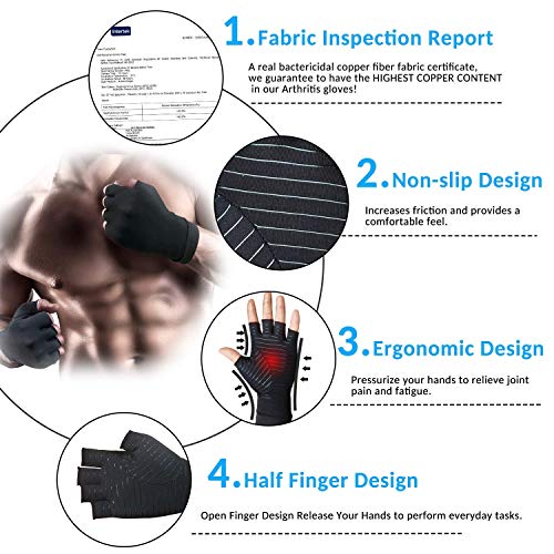 DRNAIETY Arthritis Compression Gloves- Best Copper Arthritis Gloves for Women and Men 88% Copper Fiber, Fingerless Compression Gloves Relieve Arthritis Symptoms, Raynaud's Disease Carpal Tunnel (XL) - Thumbnail 5