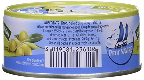 Miettes De Thon Huile D' Vierge Extra Petit Navire La Boite De 104 G Net Égoutté - vue 5