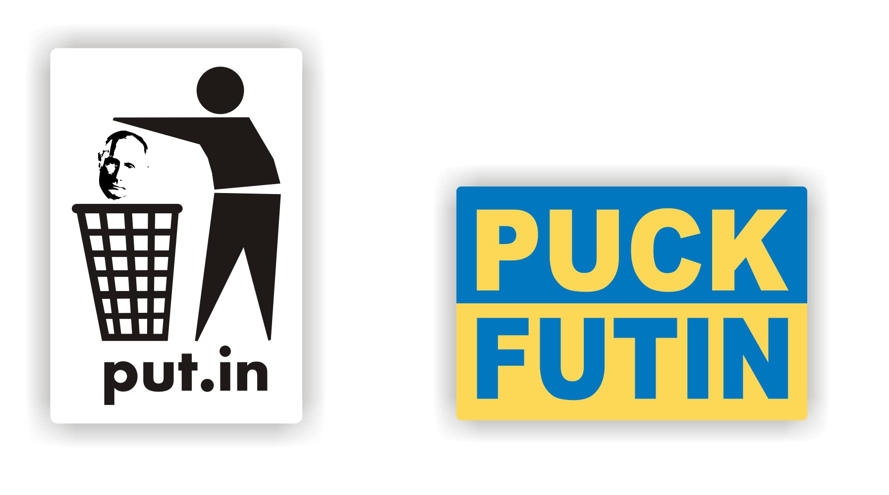 2PCS Puck Futin Put in Trash Stand with Ukraine Flag Support Stickers for Car Bumper Laptop Window