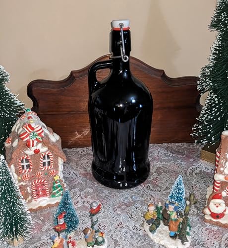 FLIP TOP GROWLER 1 Liter Round European SIPHON VC Pressure Bottle Dark Olive Brown with Lightning Seal