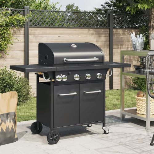 Lauuoeriau Muebles Home - Parrilla de gas para barbacoa con 5 quemadores de acero recubierto de polvo negro