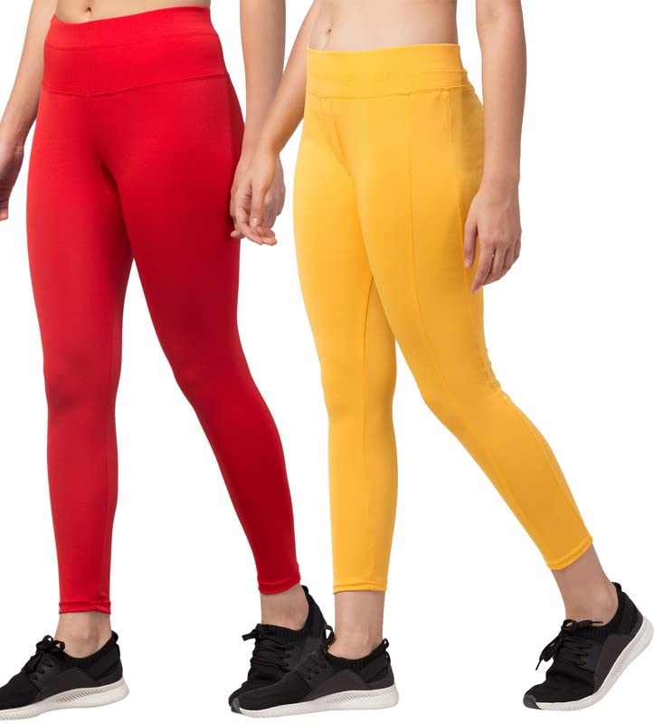 Image of BLUECON Gym wear Leggings Ankle Length Workout Pants | Stretchable Tights | Mid Waist Sports Fitness Yoga Track Pants for Girls & Women (Pack of 2)