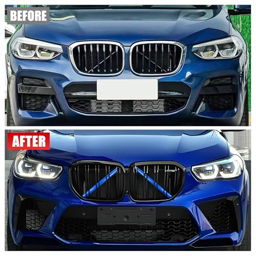 Image of V Brace Wrap Covers Compatible with BMW Grille Inserts StripesWrap | Blue Grill Inserts Compatible with BMW G01 G02 G05 G06 G07 F15 F16 F25 F26 E70 For X3 X4 X5 X6 X7 Series Accessories