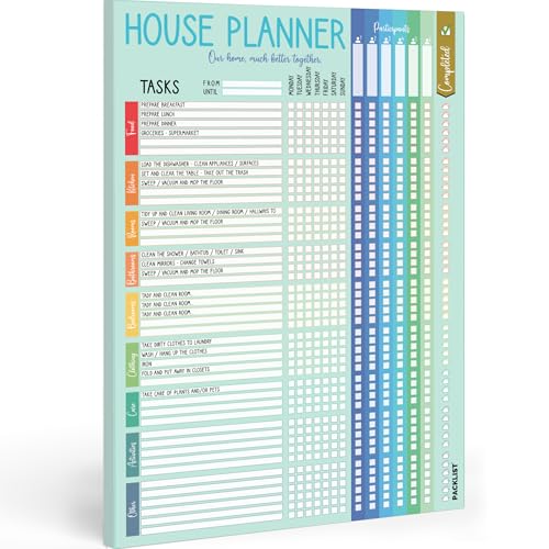 PACKLIST Haushaltsplan Putzplan für Familien mit Kindern oder WG Haushaltsplaner Familie mit Aufgaben Aufgabenplan für junge Mitbewohner 52 Blatt 100g Papier Putzkalender!