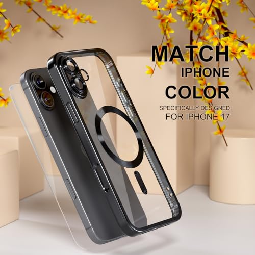 Image of Misea Magnetic for iPhone 17 Case Compatible with MagSafe Black | [Never Yellowing] [Military Drop Protection] Full Camera Lens Protector Plating Soft Clear Phone Case for Women, Black