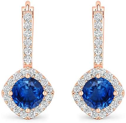 Inspereza - Pendientes colgantes redondos con halo de diamante en oro de 18 quilates (piedra preciosa de 0.197 in)