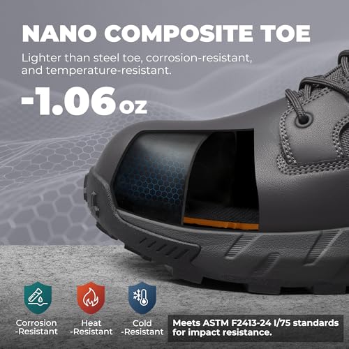 Image of NORTIV 8 Men's 8 inch Composite Toe Work Boots, Lightweight Side Zipper ASTM F2412-24 & ASTM F2913-24 Safety Military Boots for All-Day Comfort, Peakforce-Nano