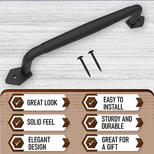 Image of 12 Inch Diamond Tapered Barn Door Handle - Black Cast Iron Pull for Sliding Doors, Gates, Sheds, Fences, Closets - Indoor Outdoor Farmhouse Hardware
