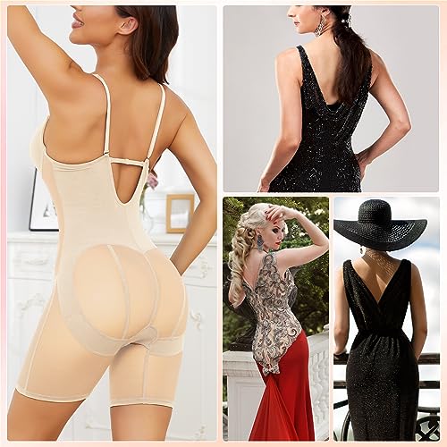 Slimers Body Shaper for Women Tummy Control U Plunge Backless Full Body Shapewear Mid Thigh Mesh strapless Bodysuit Top3