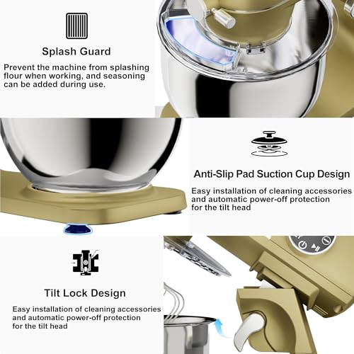 Image of 8.45 QT All Metal Stand Mixer,10 Speed Large Capacity Kitchen Mixer with Digital Timer & Tilt-Head, Electric Mixer with Whisk Dough Hook Mixing Beater for Baking,Cakes,Cookie,Bread,Salad (Champagne)