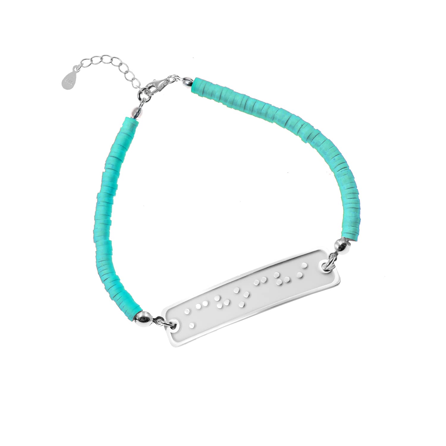 Pulsera PLATA DE LEY y arcilla polimérica personalizado con nombres en BRAILLE