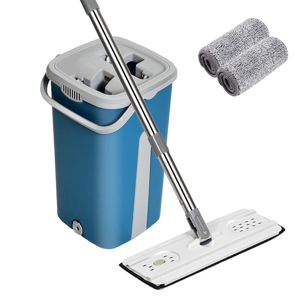 Juego de Fregona Touchless Mop Sistema de Autolimpieza 2 en 1 Juegos de Trapeadores y Cubos con Mango de acero Inoxidable Trapeador Plano de Microfibra para el Hogar para Fregona Mopa de Repuesto