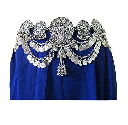 Show Stopper Tribal Fusion Belly Dance Coin Tassel Fringe Belt | Artisan Handmade Metal Chain Silver Carved Concho Medallions | Gypsy Boho Vintage Bohemian Costume Jewelry