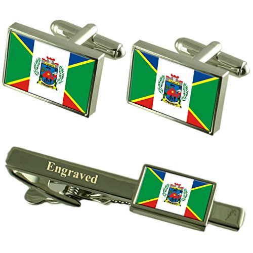 Periquito City Minas Gerais State Flag Cufflinks Engraved Tie Clip Set