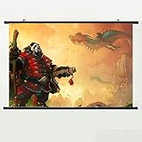 Wall Posters Wall Scroll Poster with World of Warcraft Mists of Pandaria Panda Dragon Staff Scroll Home Decor Fabric Painting 23.6 X 15.7 Inch