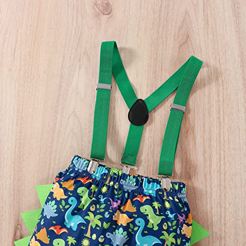 Baby Boys 1st Birthday Outfit Cake Smash Bow Tie Romper Dinosaurs Bodysuit Bloomers Y Back Suspenders Pants Set 5
