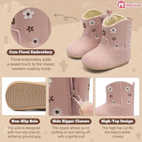 Image of Meckior Baby Girls Cowboy Tassel Boots Side Zipper Moccasins Soft Bottom Non-Slip Toddler Shoe
