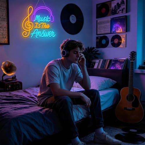 Image of Music Neon Sign Rock Colorful Wall Light Gift for Music Studio Decoration