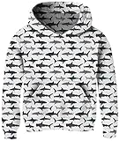 Young Children Funny Hoodies Pullovers Jacket Loose Fitted Cool Pullover Sweatshirts for 9-12T Big Boys Girls Cute Black Grey Dark Blue Shark Print Cool Spring Camping Jacket with Cow Neck Apparel