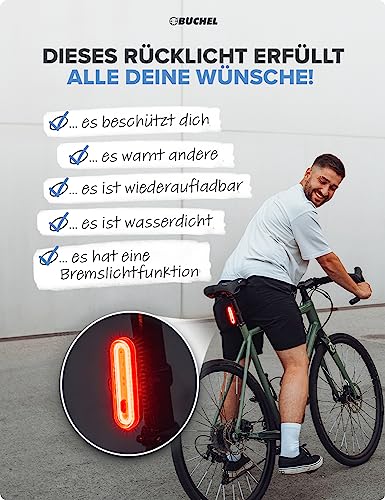 Image of Buchel COB Bike Tail Light - Brake Sensing Technology - Ultra Bright Bike Rear Light LED -and Tool-Free Mounting I Rechargeable and Long-Lasting Rear Bike Light - Bicycle Lights for Night Riding