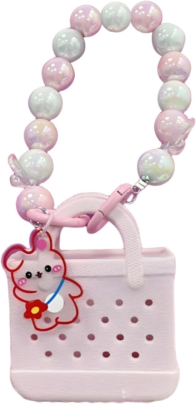 Angyape Mini Bogg Bag Keychain Wristlet Pearl Bracelet Keychain Cute Purse Bag Charms Car Keys Accessories Gifts for Women