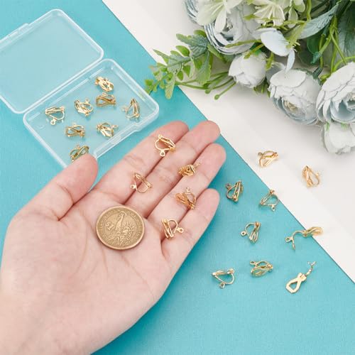 UNICRAFTALE About 20Pcs Real 18K Gold Plated Clip-On Earring Findings with Loop 12mm Long Stainless Steel Clip-On Earrings Converter Components Golden Non-Pierced Earring for DIY Earring Making - Image 4