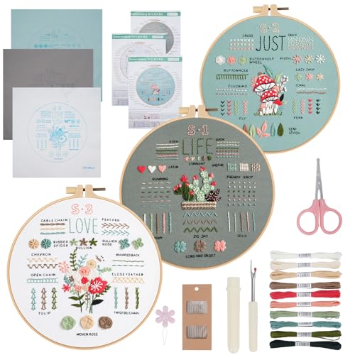 Image of RUIJINGCC 3 Packs Embroidery Kits for Beginners,Cross Stitch Kits for Adults and Beginners,Easy to Learn 36 Different Stitches,Very Meaningful Gift for Kids
