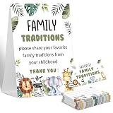 Sxurt Baby Shower Games Family Traditions Sign, 1 Standing Sign and 50 Cards, Safari Jungle Wild Animal Gender Neutral Decoration, Gender Reveal Party, Bridal Shower Favor Supplies-LT50