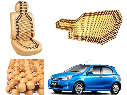 Image of Car Bead Seat Wooden Beads Cushion Cover Pad for Toyota Etios Liva, Acupressure Sitting Seat Cover | Cream Color - Pack of 1