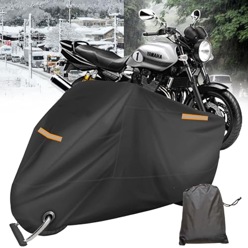 【四季ユニバーサルバイクカバー】に適用するヤマハ XJR1300オートバイカバー厚手 雨雪対応き バイク車体カバー原付カバー 耐熱 防水 撥水 大型 紫外線防止 全天候型バイクカバー盗難防止 防風 防埃 収納バッグ付きロック穴付き,ヤマハ XJR1300