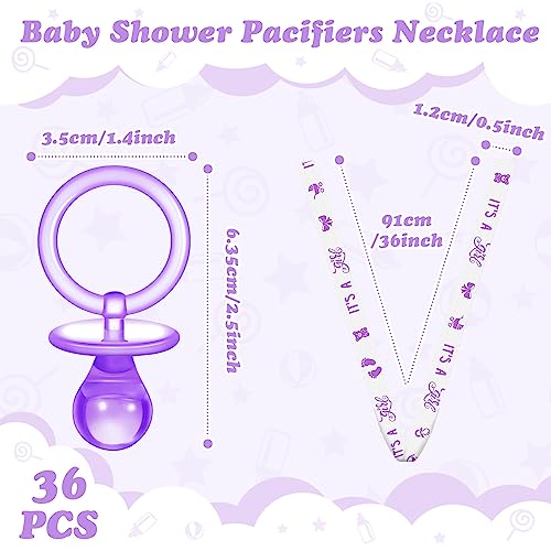 Image of Tigeen 36 Pcs Shower Party Pacifiers Necklace Acrylic Pacifiers Favors Plastic Charm for Shower Party Decorations Table Scatter, Girl Style(Purple, White)