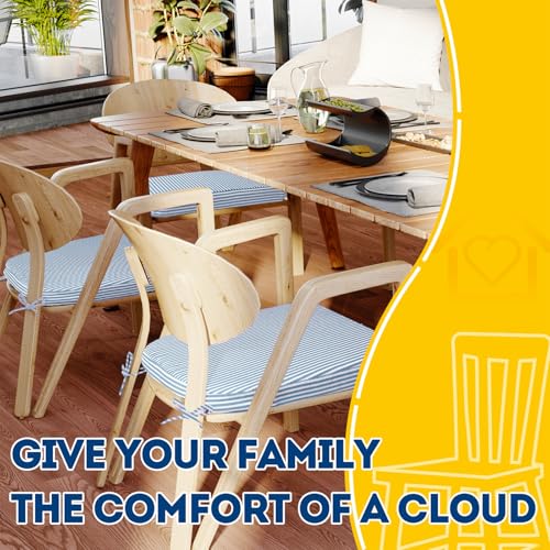 Image of AAAAAcessories D-Shaped Chair Cushions, 2 inch Thick Dining Chair Pads with Ties and Removable, Machine-Washable Cover, 17 inch x 16 inch, Set of 6, Pinstripe Blue