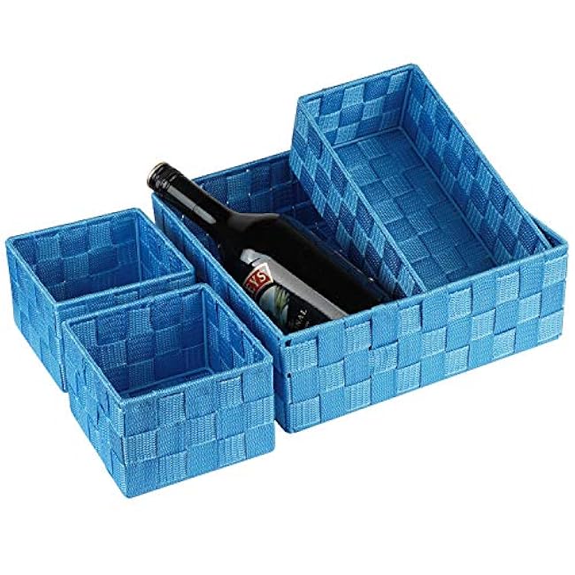 Posprica Woven Storage Baskets for Organizing, Small Black Baskets Cube Bin Container Tote Organizer Divider for Drawer, Closet, Shelf, Dresser, Set of 4(Navy)