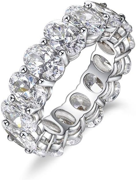 14K Solid Gold over S925 Eternity Ring with 0.75ct Egg-Shaped Moissanite, Elegant Women Wedding Band Ring, Jewelry Accessory for Daily Wear