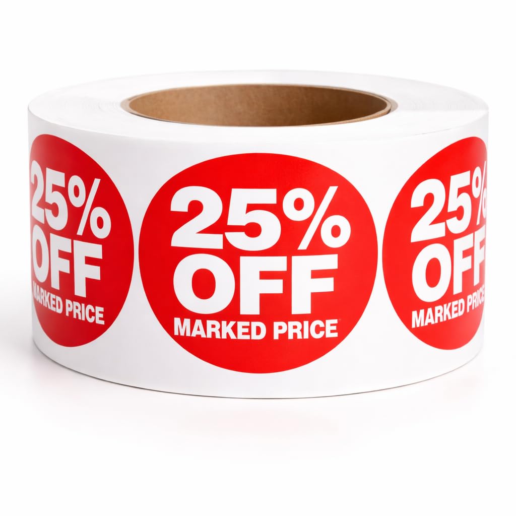 25 Off Marked Price Self Adhesive Stickers Sticky Labels Price Labels for Retail Price Display 45mm Diamter Roll of 500 Stickers