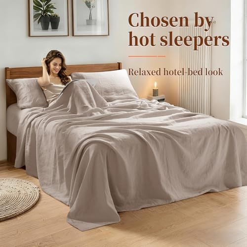 Image of 100% French Linen Sheet Set 4Pcs Deep Pocket 16 inch, Queen Size Linen Color