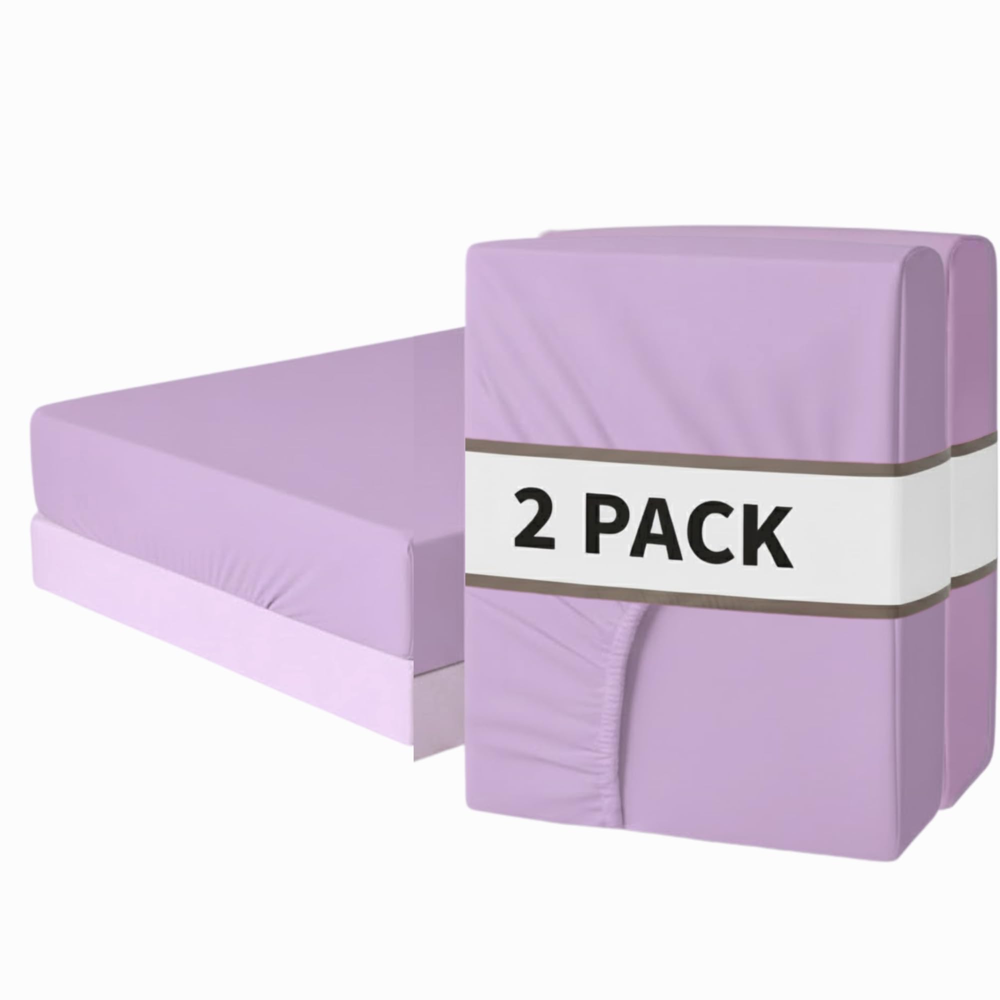 AHS Bedding 2 Pcs Single Fitted sheet, Lilac Easy Care Brushed Microfibre Bottom Sheet, 11.81″(30cm) Deep Elastic Corners, Soft Breathable & Washable Bedsheet — image 1