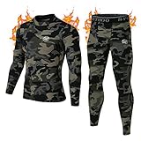 MeetHoo Men’s Thermal Underwear Set, Compression Base Layer Sports Long Johns Fleece Lined Winter Gear Running Skiing, Camo, Small