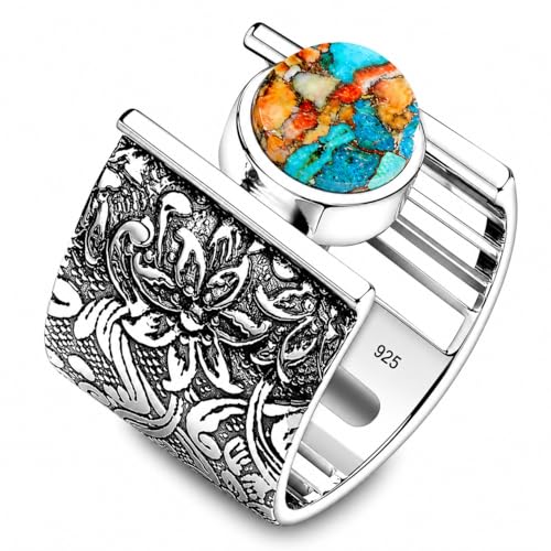 7MM Round Gemstone 925 Sterling Silver Gift Rings for Womens, Floral and Leaves Engraved Ring for Every Occasion
