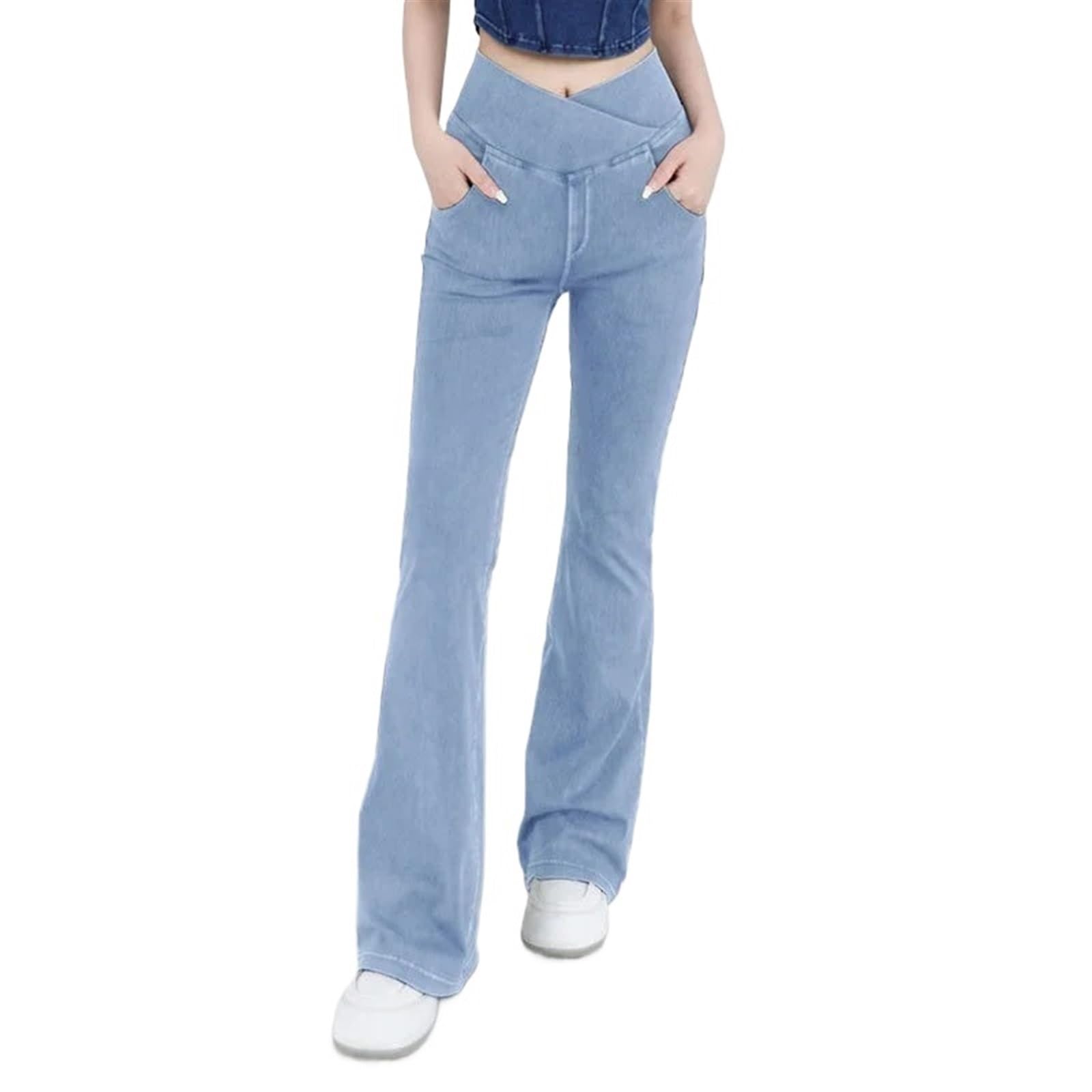 Pantaloni a Zampa da Donna - Jeans Elasticizzati in 4 direzioni, Pantaloni Casual a Zampa d'elefante, Pantaloni da Palestra Elastici, Traspiranti(Light Blue Pants,XXL)