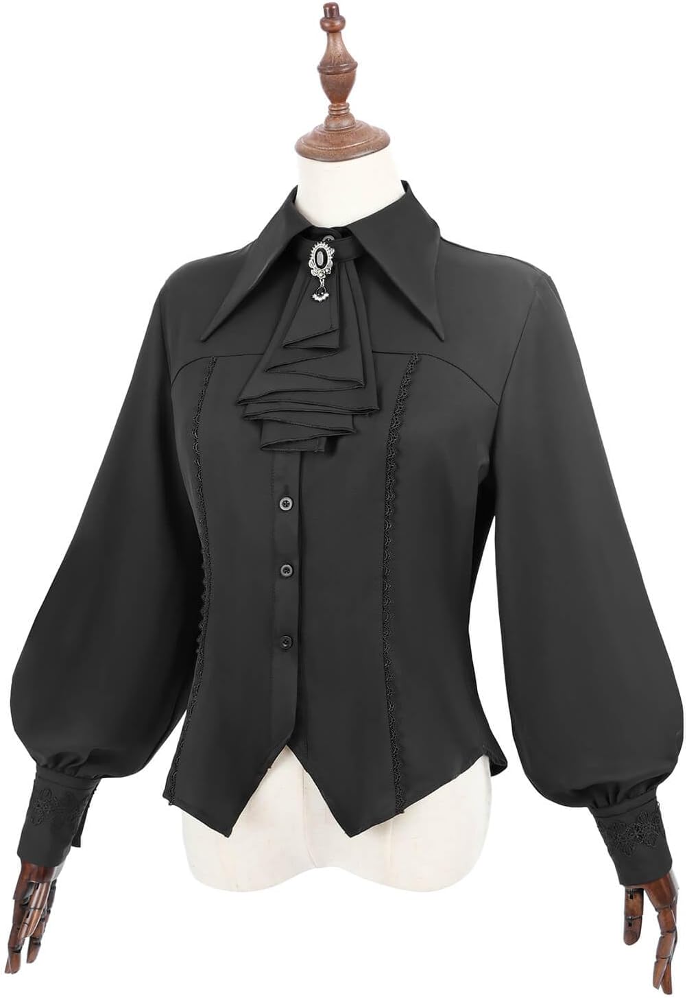 Nuoqi Victorian Blouse Women Black Gothic Pirate Shirt Long Sleeve Renaissance Top with Tie - Image 2