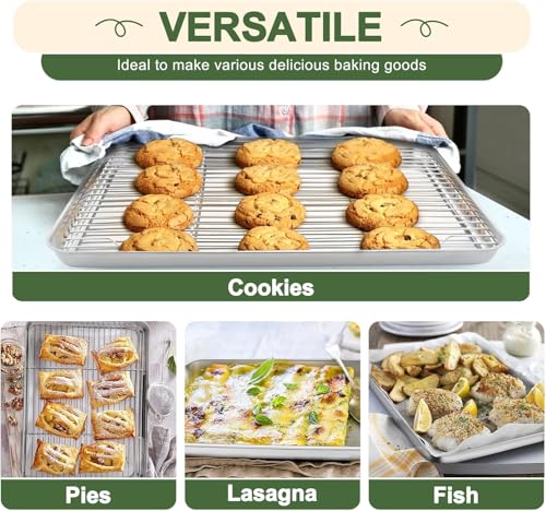 Image of Crega Baking Oven Tray with Wire Rack, Stainless Steel Baking Oven Sheet Tray, Bacon Pan and Cooling Rack for Cooking Roasting Cookie, Dishwasher Safe & Easy to Clean