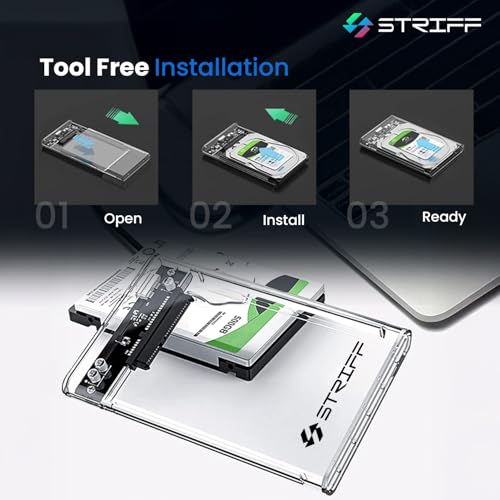 Image of STRIFF SpeedShell 2.5 inch SATA SSD /HDD Enclosure Case | USB 3.0 to SATA Tool-Free Transparent Hard Drive Case | 5Gbps Fast Transfer, Supports Up to 6TB, Compatible with 2.5 inch SSD /HDD