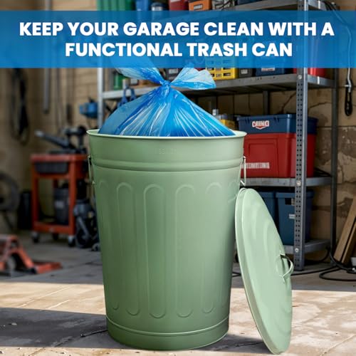 Image of Plexon 13 Gallon Metal Trash Can with Lid Outdoor Vintage Trash Can Steel Retro Garbage Can for Kitchen Farmhouse Rustic Bird Seed Storage Pet Food Cute Bucket, Green 6 Pack