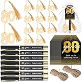 Spakon 50 Set 80th Birthday Souvenirs for Guest Anniversary Party Favor Golden Bookmark Thanks for Coming Pen with Tags