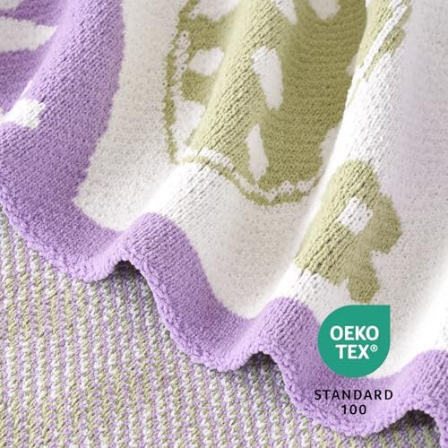 Amélie Home Animal Chenille Throw Blanket for Couch, Bunny and Eggs Knit Throws, Cozy Soft Summer Party Themed Blankets for Sofa, Bed, Gift & Decor, 50"x60", Purple/Green — view 7