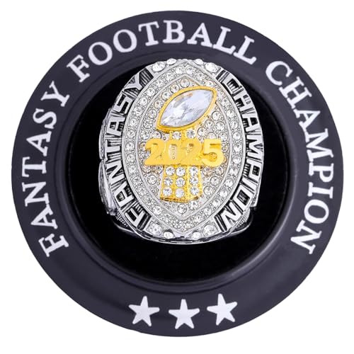 ZZXZJW 2025 Fantasy Football Championship Ring Trophy Award for Fantasy Football League Winner (silver, 11)