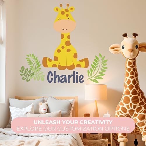 Vinilo decorativo de jirafa con hojas 38" x 35" miniatura 2